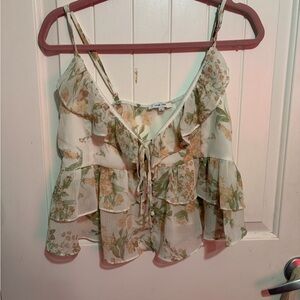 Love Tree Floral Ruffle Camisole - Cream and Green